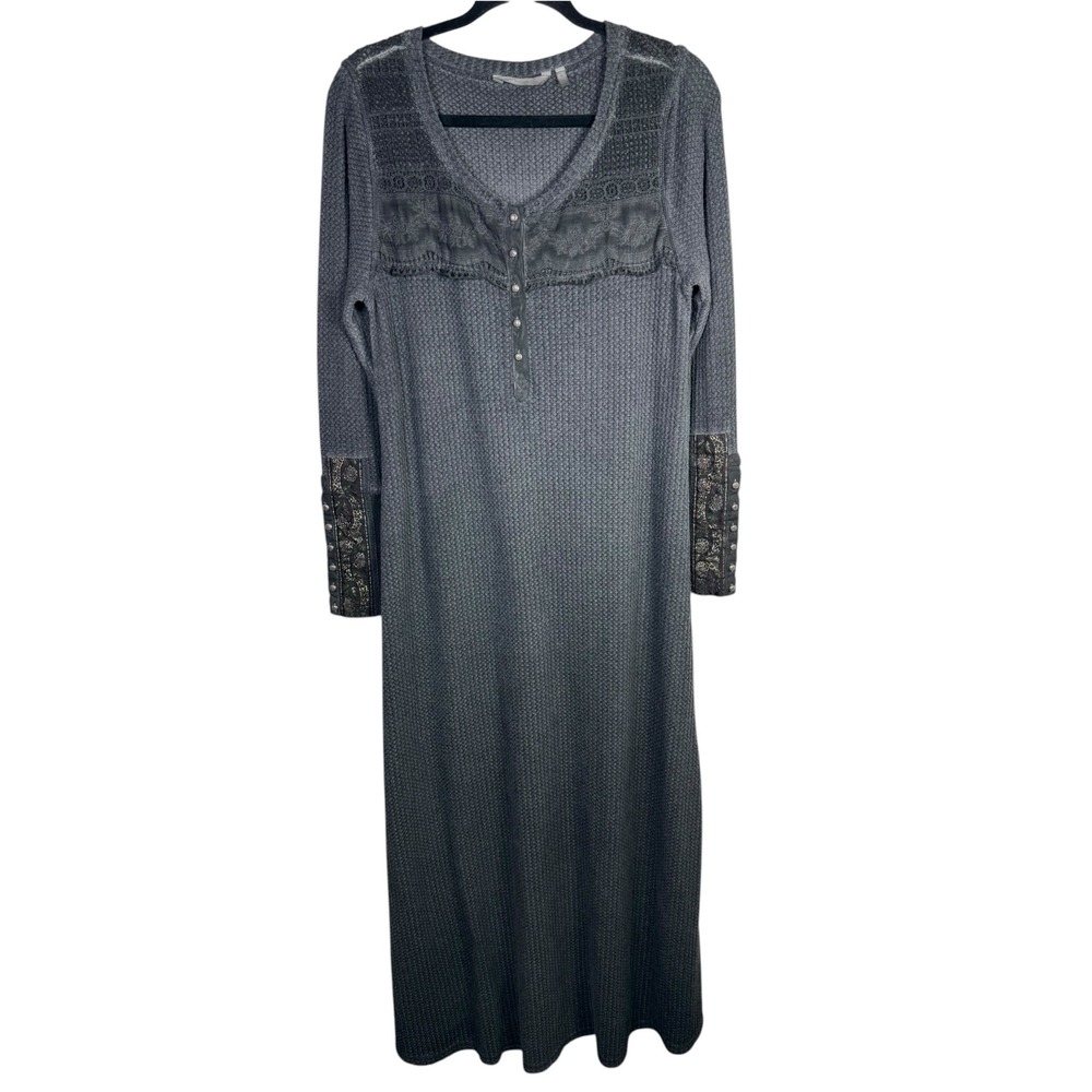 Soft Surroundings Zalia Waffle Knit Thermal Maxi Dress Size Medium Cuffs Detail